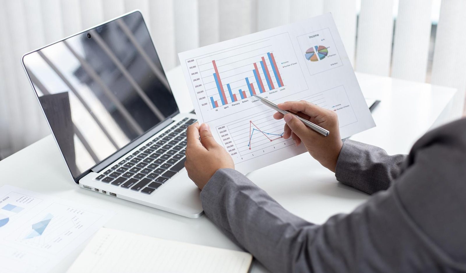 Financial charts and analysis on a laptop